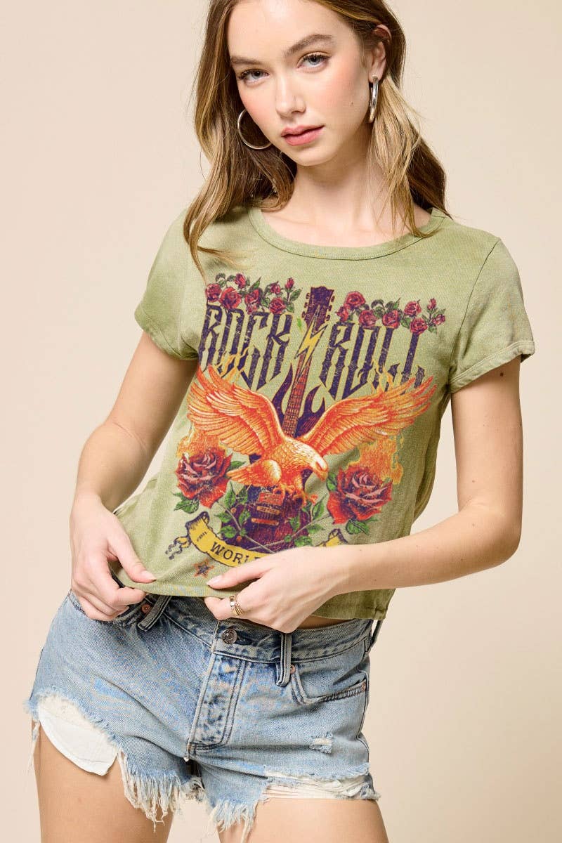Rock & Roll World Tour Vintage Faux Crop Tee